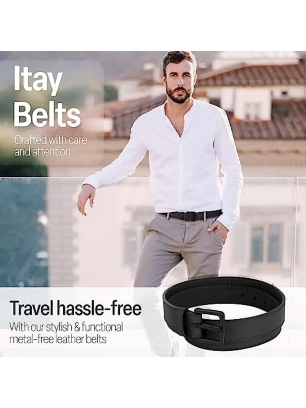 Hypoallergenic Metal Free Leather Belt, TSA Approved, Nickel Free Mens Belt